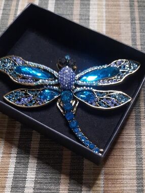 Blue Crystal Dragonfly Brooch - Women's Jewelry